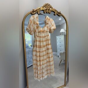 BY ANTHROPOLOGIE PUFF-SLEEVE EYELET MIDI DRESS